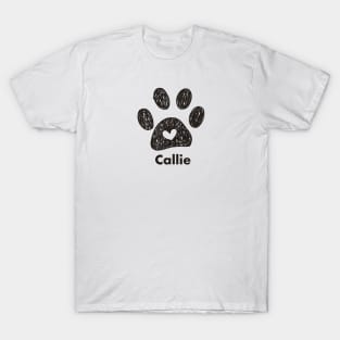 Callie name made of hand drawn paw prints T-Shirt